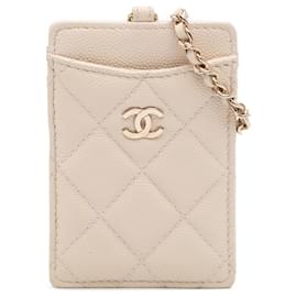 Chanel-Chanel Brown Quilted Caviar ID Card Holder-Brown,Beige