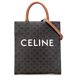 Céline Bolsa tote vertical pequena em lona revestida Triomphe marrom da Celine Marrom Castanho escuro