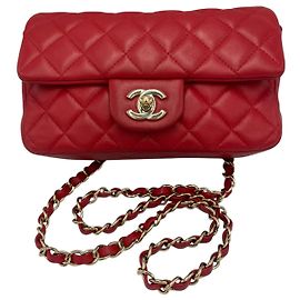 Chanel Classico Double Flap Piccolo Pelle di Agnello Rosso Oro Rosso