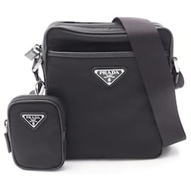 Prada-Prada TESSUTO+SAFFIANO Nylon Saffiano Leather Shoulder Bag-Black