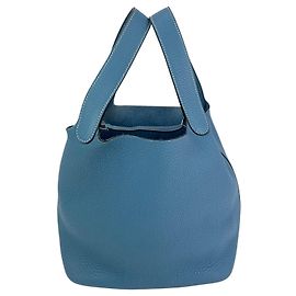 Sac à main en cuir bleu Taurillon Clemence Picotin 22 MM d'Hermès Bleu