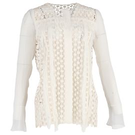 Chloé Bluse aus cremefarbenem Baumwollstoff mit Spitzen-Details Weiß Roh