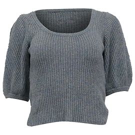 Ganni Puff Sleeve Bluse aus hellblauem Leinen Blau Hellblau