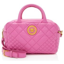 Bolsa de boliche em couro matelassê Medusa Icon da Versace Rosa