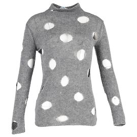 Grauer Wollpullover mit distressed Stehkragen von Prada Grau