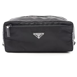 Prada-Prada TESSUTO+SAFFI Nylon Saffiano Leather Clutch Bag-Black