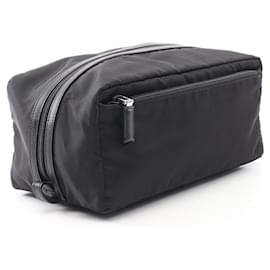 Prada-Prada TESSUTO+SAFFI Nylon Saffiano Leather Clutch Bag-Black