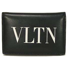 Valentino Garavani Étui à cartes en cuir lisse VLTN Logo de Valentino Noir