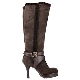 Fendi Shear-Trimmed Knee-High Platform Boots in Brown Suede Brown Red