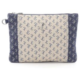 Jimmy Choo DEREK-N Canvas Clutch Bag Brown Beige