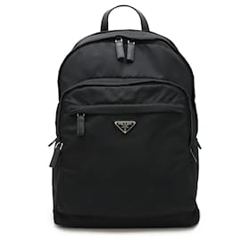 Prada-Prada Triangle Logo Nylon Leather Backpack-Black