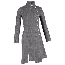 Chloé Plaid Button-Detailed Coat in Grey Wool Grey