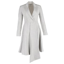 Christian Dior Asymmetric Midi Dress Coat in Grey Wool Grey