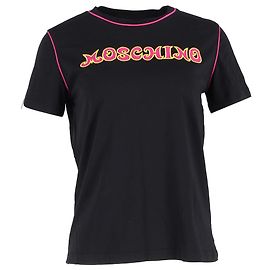 Camiseta de algodão preta com logo bordado Moschino Preto