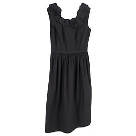 Prada Rüschendes Midi-Kleid aus schwarzer Baumwolle Schwarz