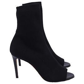 Victoria Beckham Stretch-Knit Open-Toe Sock Boots in Black Polyester Black