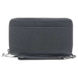 Coach Double Zip Travel Organizer Leather Wallet Black