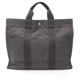 Hermès-Hermes Herline MM Nylon Canvas Tote Bag-Grey