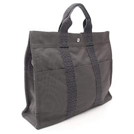 Hermès-Hermes Herline MM Nylon Canvas Tote Bag-Grey