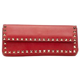 Valentino Garavani Valentino Rockstuds Leather Clutch Bag Red