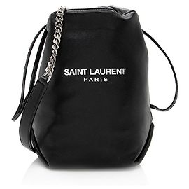 Saint Laurent Leather Logo Teddy Small Bucket Bag Noir