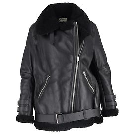 Acne Studios Shearling Aviator Jacket in Black Leather Black