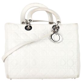 Christian Dior Borsa Lady Dior Grande in pelle di agnello bianca Bianco Crudo