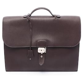 Hermès-Hermes Sac a Depeches Fjord Leather Business Bag-Brown
