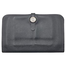 Hermès-Hermes Dogon GM Taurillon Clemence Long Wallet-Black