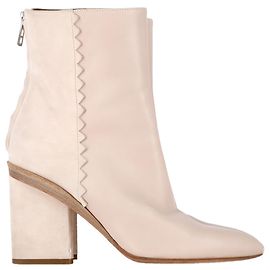 Botas de tornozelo Hermès Proof em couro e camurça creme Branco Cru