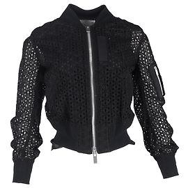 Giacca bomber con zip in cotone nero Sacai con occhielli Nero