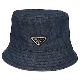 Prada-Prada 1HC137 AJ6 F0008 Denim Bucket Hat-Blue