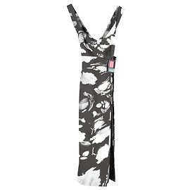 Prada Schwarz-weißer Midikleid mit Blumenmuster aus Polyester Schwarz