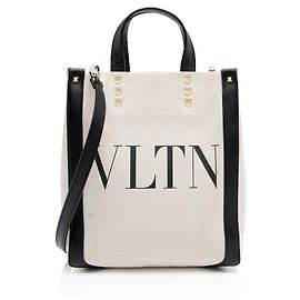 Valentino Garavani Valentino Canvas Rockstud VLTN Grande Plage N/S Mini Tote Brown Beige