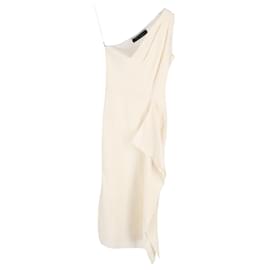 Roland Mouret-Roland Mouret Ruffled One-Shoulder Midi Dress in Cream Silk-White,Cream