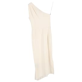 Roland Mouret-Roland Mouret Ruffled One-Shoulder Midi Dress in Cream Silk-White,Cream