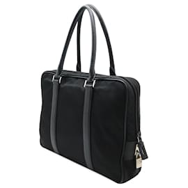 Prada-Prada Triangle Logo Nylon Saffiano Leather Briefcase-Black