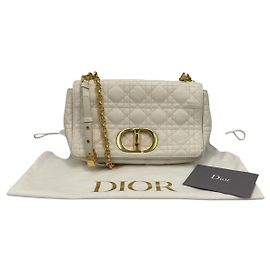 Dior Caro Medium White Cannage Leather Gold White