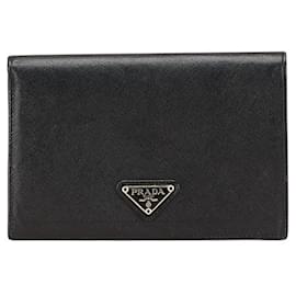 Prada-Prada Triangle Logo Plate Leather Wallet-Black