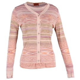 Cardigan en tricot à rayures Missoni avec bouton sur le devant et top intérieur en rayonne rose Multicolore
