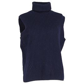 Rippstrick-Turtleneck-Weste aus marineblauer Wolle von Dries Van Noten Blau Marineblau