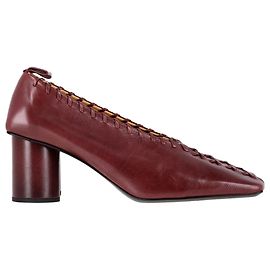 Jil Sander Whipstitch Anklet Pumps in Burgundy Leather Red Dark red
