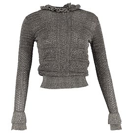 Chloé Pullover aus metallisch silbernem Viskose-Lurex mit Rüschkragen Silber Metallisch