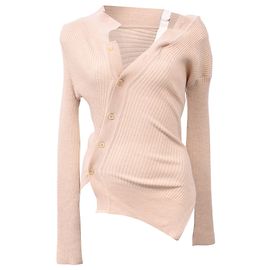 Cardigan Assimétrico em Lã Bege com Acabamento em Grosgrain de Jacquemus Colin Bege