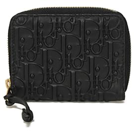 Christian Dior-Dior Dior Oblique Embossed Logo Calfskin Coin Case-Black
