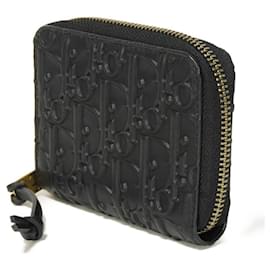 Christian Dior-Dior Dior Oblique Embossed Logo Calfskin Coin Case-Black