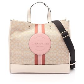 Coach DEMPSEY TOTE 40 Canvas Leather 2way Tote Bag Brown Beige