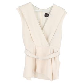 Max Mara Omelia Gilet-Bluse mit Gürtel aus cremefarbenem Triacetat Weiß Roh