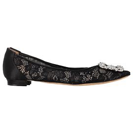 Sapatilhas de ballet de renda com cristais Hangisi da Manolo Blahnik em algodão preto Preto