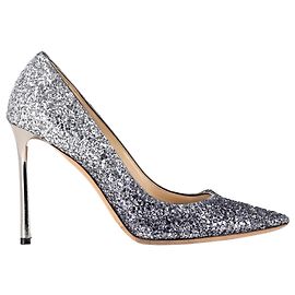 Jimmy Choo Romy Pumps in Silver Glitter Silvery